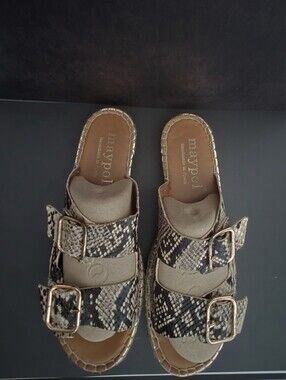 Maypol Women's Snakeskin Buckle Slide Sandals in Black/Tan